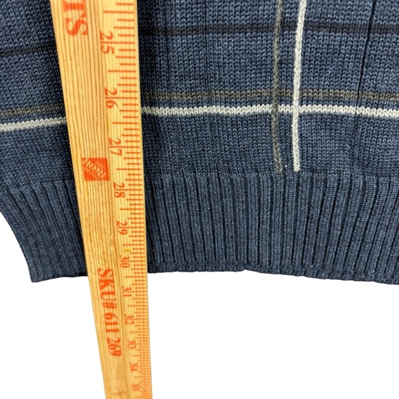 EUC Oscar de la Renta Blue Plaid Crewneck Sweater Sz Large - Picture 3 of 6